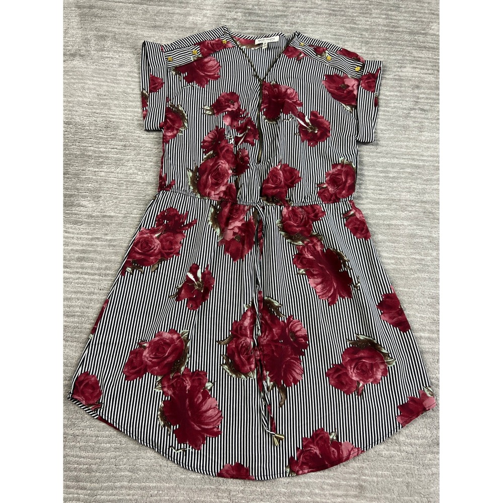 Speed Control Dress Womens Medium Black White Red Floral Stripe Half Zip Mini